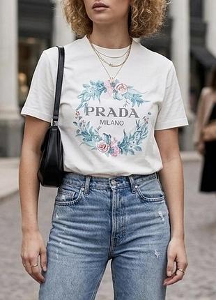 Футболка prada milano с цветочным принтом
