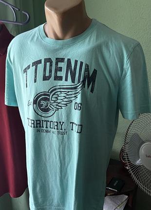 Футболка tom tailor denim м’ятна з великим принтом, розмір l