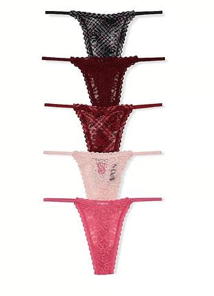 Набор кружевных трусиков-стрингов victoria’s secret 5шт 🎀