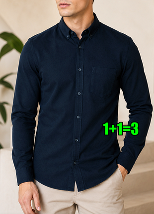 😉1+1=3 фирменная темно-синяя мужская приталенная рубашка оксфорд a-frame, размер 48 - 50