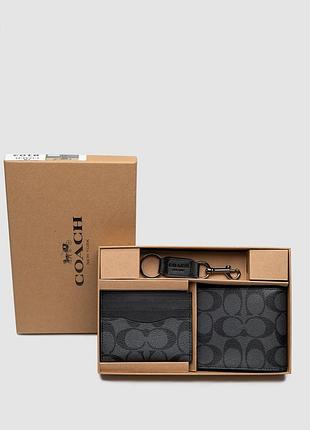 Кошелек coach boxed 3 in 1 wallet gift set in signature canvas black logo