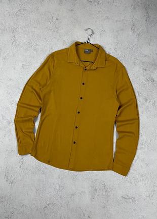 Жовта гірчична легка приталена віскозна сорочка asos, базова, однотонна, класична