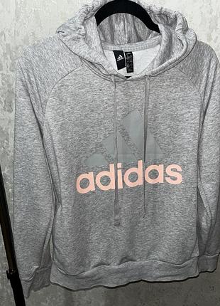 Сіре спортивне худі adidas з рожевим логотипом
