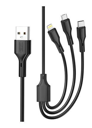 Кабель для зарядки и передачи данных usb xo nb230 rock series 3-in-1 usb-a to type-c/lightning/micro usb 12w 2.4a 1м передача
