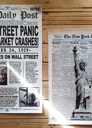 Постеры-плакаты wall street panic! (45*30 см), принт на холсте с изображением статуи свободы, стиль винтажные журналы и старые газеты