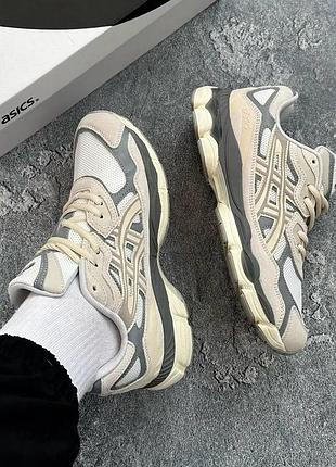Кроссовки мужские бежевые с серым asics gel-nyc beige grey размер 41 42 43 44 45