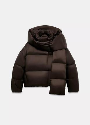 Коричневий шоколадний пуховик куртка анорак від zara розмір xs / коричневый шоколадный пуховик зара