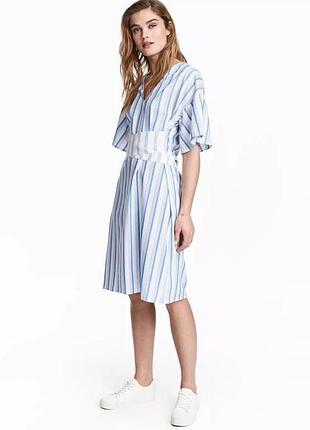 Платье миди в полоску h&amp;m с длинным вшитым поясом.