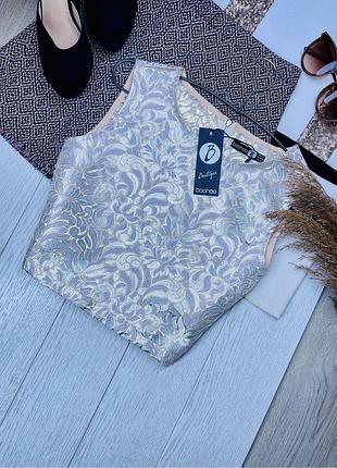 Новий літній топ boohoo xl короткий топ блискучий вечірній топ великого розміру жакардовий топ