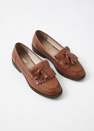 Лофери primark з китицями та бахромою | коричневые женские лоферы туфли