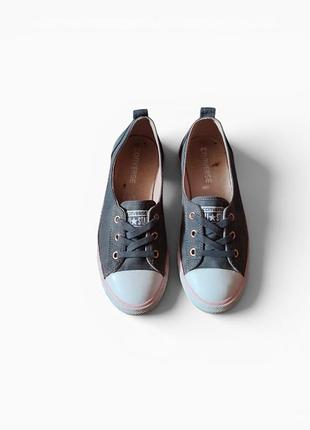 Оригінальні жіночі кеди-балетки converse all star | серые кожаные кеды-балетки конверс