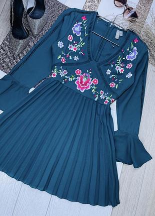 Нова літня сукня asos xs коротке плаття смарагдове сукня з вишивкою вишита сукня пліссе