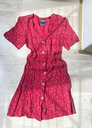 Сукня superdry 100% віскоза s червона квіткова на ґудзиках