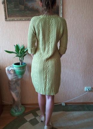 Вязанное оливковое платье 2