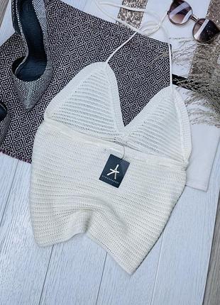 Новий літній топ primark m в’язаний топ молочний ажурний топ на зав’язках