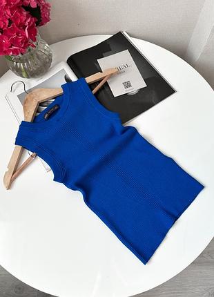 Синій пружний топ майка в рубчик h&m
