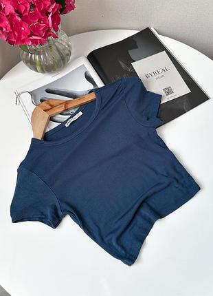 Темно-синій кроп топ футболка zara