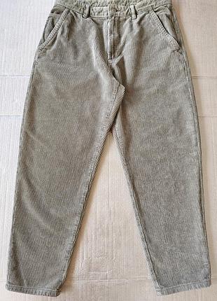 Вельветові штани zara у крутому оливковому (хакі) кольорі, 42 eur/32mex