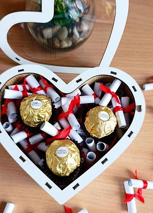 Бокс сердце с конфетами ferrero и 101 причиной чего я тебя люблю для девушки на новый год день влюбленных 8 марта (ar442)