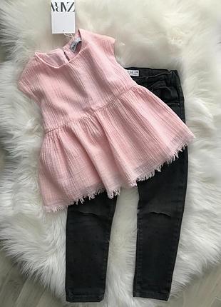 Ніжна муслінова блуза/сорочка/туніка zara для дівчинки. джинси zara у подарунок.