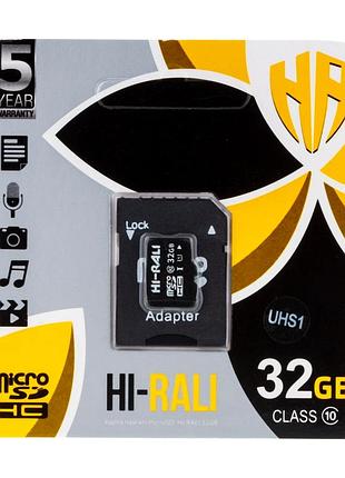 Карта памяти hi-rali microsdhc 32gb uhs-1 10 class с адаптером для хранения данных черный