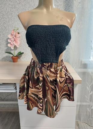 Женские коричневые мини шорты юбочка plt.