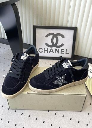 Кеди кросівки golden goose ggdb ballstar чорні замшеві з зіркою