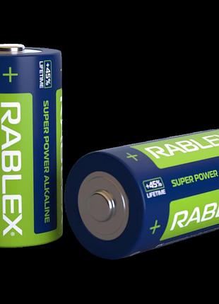 Батарейка лужна rablex super power alkaline lr14/c 1.5v, тип c, для ліхтарів та іграшок, 2 шт shrink ft