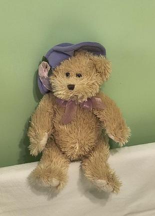 Vintage soft toys british - м'яка плюшева іграшка ведмедик з бантом і в капелюсі -  38 см