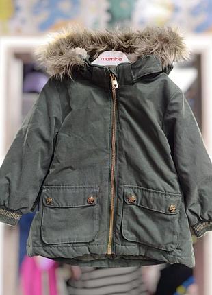 Зимняя детская куртка парка для девочки цвета хаки 86 см h&m