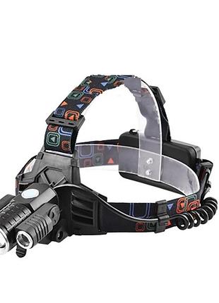Фонарь налобный police w602-t6+2xpe bike, 1200 лм, zoom, micro usb, 2×18650, велокрепление, аккумуляторный ft