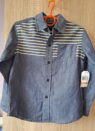 Новая синяя детская рубашка nautica на 4 года коттон 55%