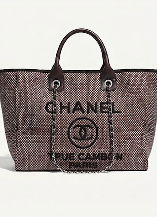 Большая текстильная сумка-шоппер в стиле chanel deauville / вместительный тоут xl