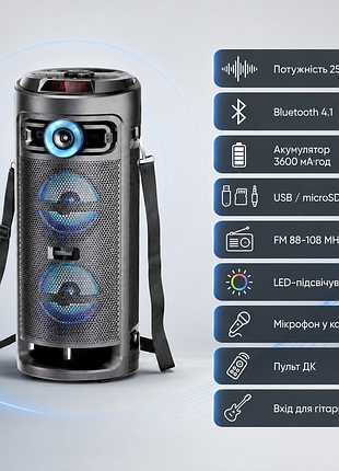 Портативная bluetooth колонка kts-2432 с беспроводным микрофоном