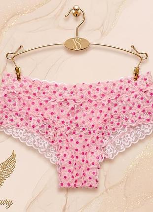 Кружевные розовые трусики в горошек victoria’s secret lace cheeky panty - оригинал