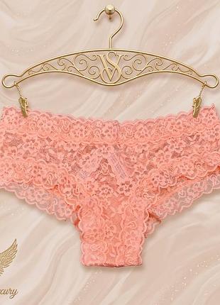 Кружевные персиковые трусики victoria’s secret lacie cheeky - оригинал
