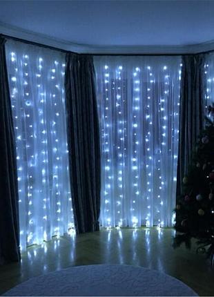 Гирлянда штора на окно 212 led 3х2м синий цвет свечения, с коннектором