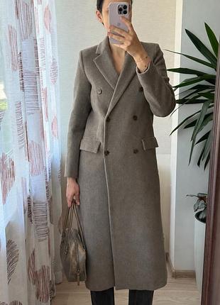 Сіро-бежеве тауп вовняне двобортне довге пальто samsoe samsoe falcon coat xs шерстяное пальто серо-бежевое текущая коллекция