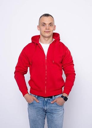 Толстовка, худи мужское на молнии, с капюшоном, теплая красная s