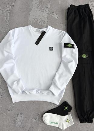 Спортивний костюм stone island білий світшот і штани, комплект стон айленд весна-осінь, бавовняний костюм з патчем для чоловіків xxl
