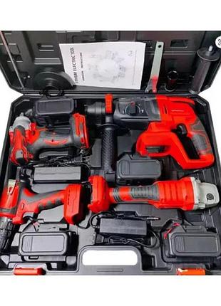 Аккумуляторный набор электроинструмента ma754 4 в 1 24v с 2 акб 1300 mah red • универсальный комплект ma754 шуруповерт, гайковерт,