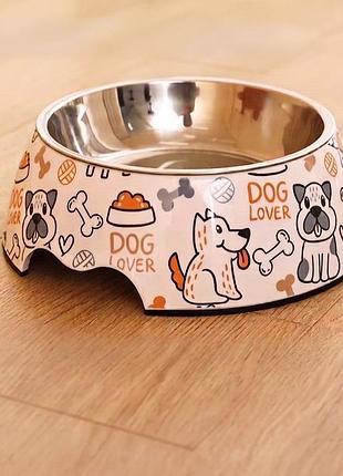 Миска для собак з меламінової сталі dog lover m, діаметр 14 см / подвійна миска для собак та котів / тарілка для собак та котів