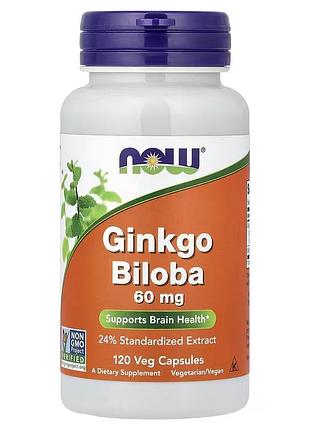 Гинкго билоба now foods ginkgo biloba 60 мг 120 вегетарианских капсул