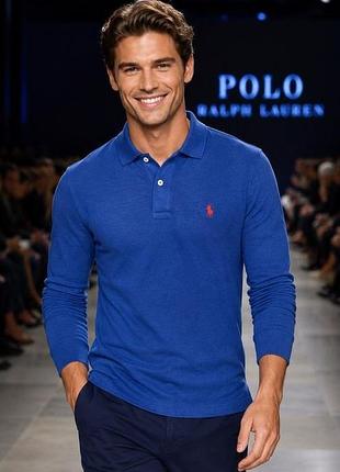 Футболка-поло мужская polo ralph lauren белая размер s-m 100% хлопок длинный рукав