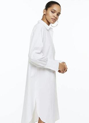 Белое хлопковое длинное платье - рубашка h&amp;m oversize оверсайз l