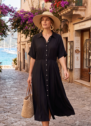 Элегантная черная летняя миди-платье рубашка h&amp;m (xl-xxl), 100% вискоза льняное платье plus size