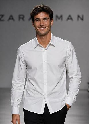 Рубашка мужская zara man белая xl (хлопок)
