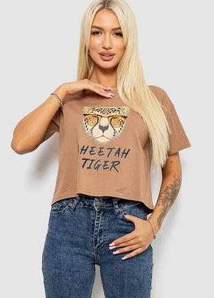 Футболка женская с принтом, цвет мокко, 221r9903
