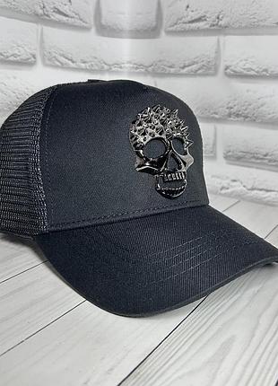 Бейсболка чоловіча літня з сіткою чорна philipp plein, кепка, 55-57