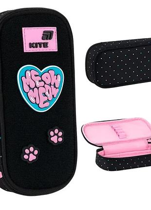 Шкільний пенал kite pretty kitty для дівчинки, пенал-косметичка кайт на 1 відділення з органайзером k26-662-1